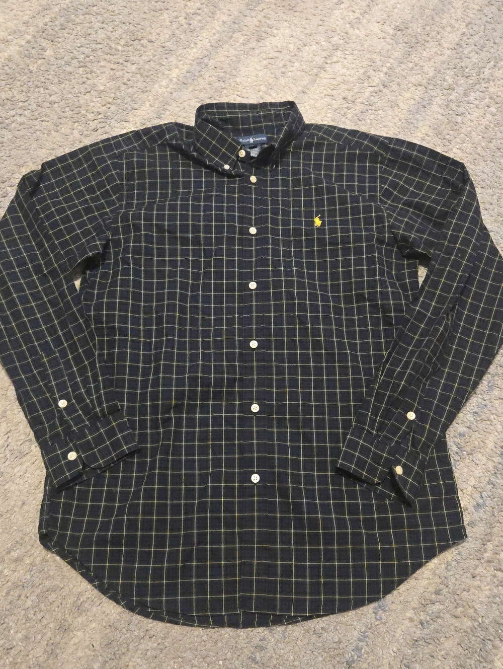 Ralph Lauren Men's Plaid Button-Down Shirt – Navy/Green/Yellow